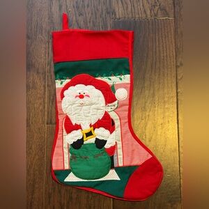 Vintage Christmas Stocking Santa Claus with Toy Bag / Slip Pocket, Appliqué 18”